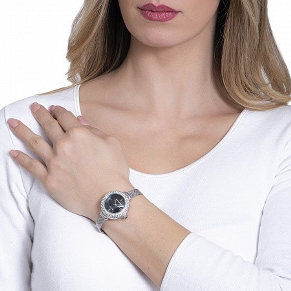 Часы Boccadamo Dome Silver Black DM002 BW/S с минеральным стеклом, кристаллами Swarovski