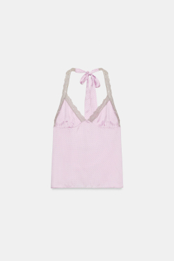 ZARA АТЛАСНЫЙ ТОП В ГОРОШЕК С КРУЖЕВОМ, ОТТЕНКИ РОЗОВОГО