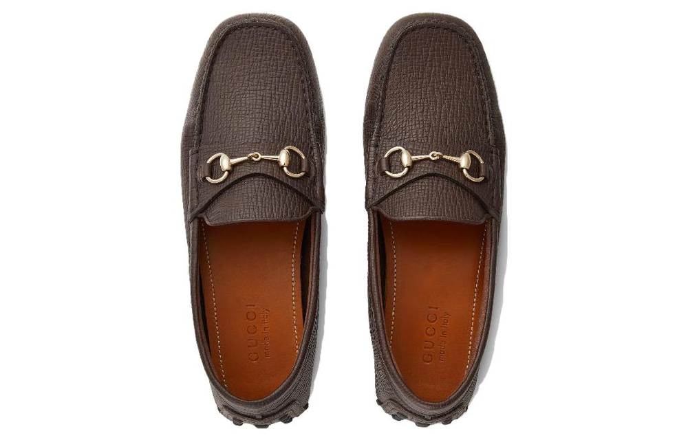 GUCCI Leather Horsebit Casual Shoes Men"s Dark Brown