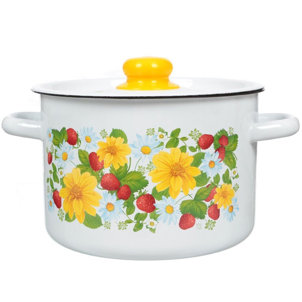 Кастрюля сталь, эмал, 4.5 л, с крыш, СтальЭмаль, 1с17с, с декором, индукц