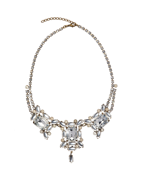 Колье-винтажное, белые прямоугольные камни