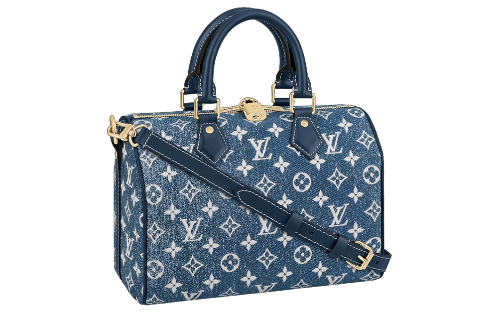 LOUIS VUITTON Unisex Speedy 25 Crossbody Hand Purse Denim Blue