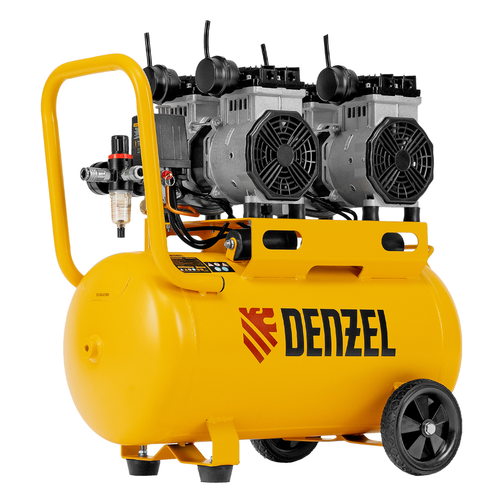 Компрессор безмасляный, малошумный DLS 2200/50, 2200 Вт, 2x1100, 50 л, 380 л/мин Denzel