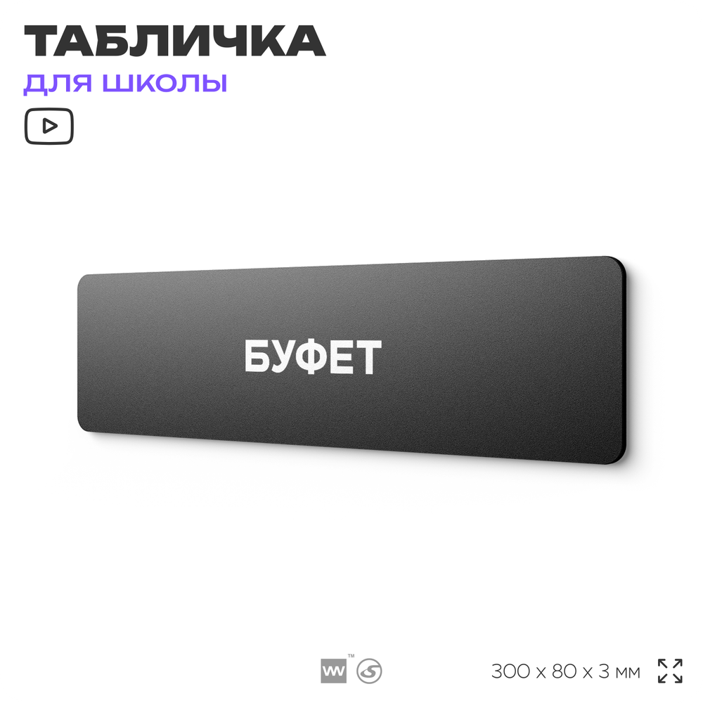 Табличка для школы Буфет, школьные таблички на дверь кабинета, 30х8 см, Айдентика Технолоджи