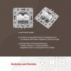 Розетка двойная RJ-11 и Ethernet RJ-45, без рамки Arte Milano am-217 217.44-1.silver