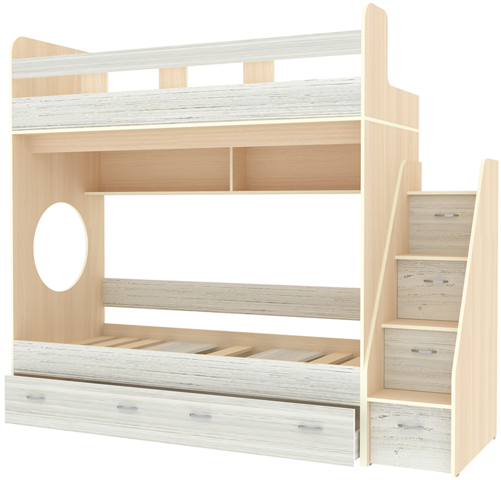Трехъярусная кровать КарИВи Юниор   Дуб Молочный Винтерберг