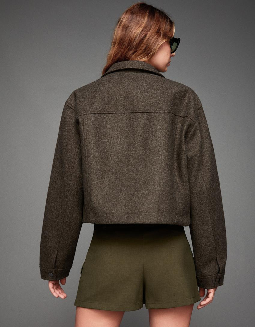 BERSHKA Куртка из мягкой ткани, коричневый