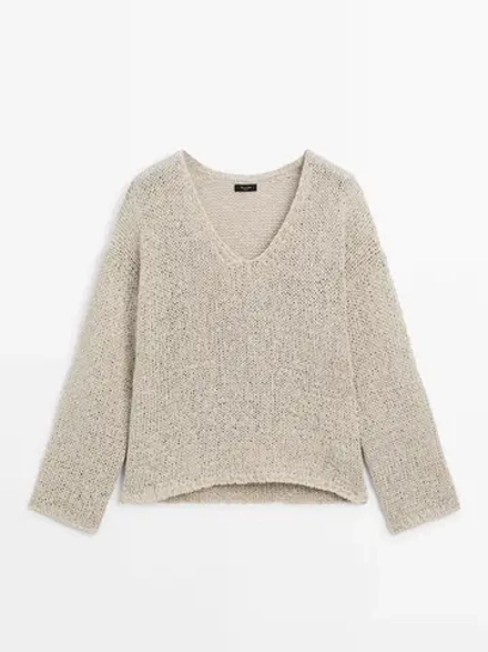 Massimo Dutti Свитер из смесового льна, бежевый