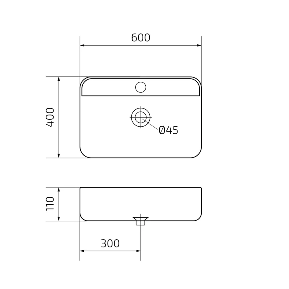 Раковина накладная Gid 600x400, черный матовый