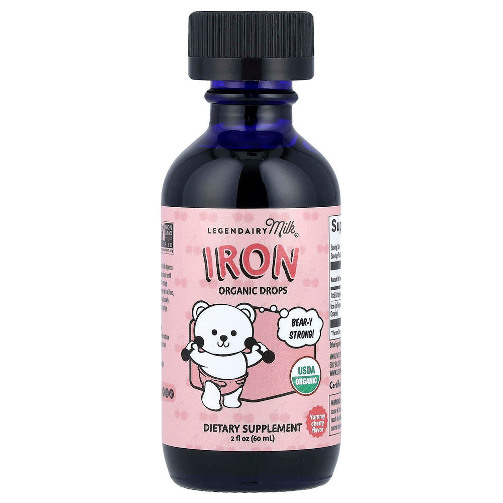 Legendairy Milk, Iron Organic Drops, для детей от 4 месяцев, вкусная вишня, 60 мл (2 жидк. Унции)