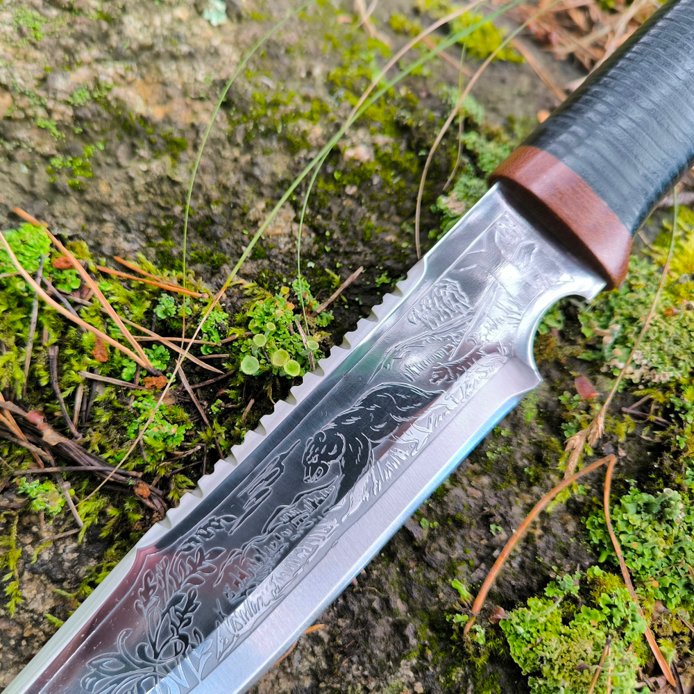 Кованый нож НС-05 Пайер, гравировка на клинке (Златоуст)