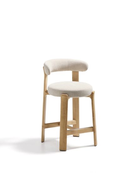 Полубарный стул Granite из бежевой синели и ясеня с натуральной отделкой 65 см