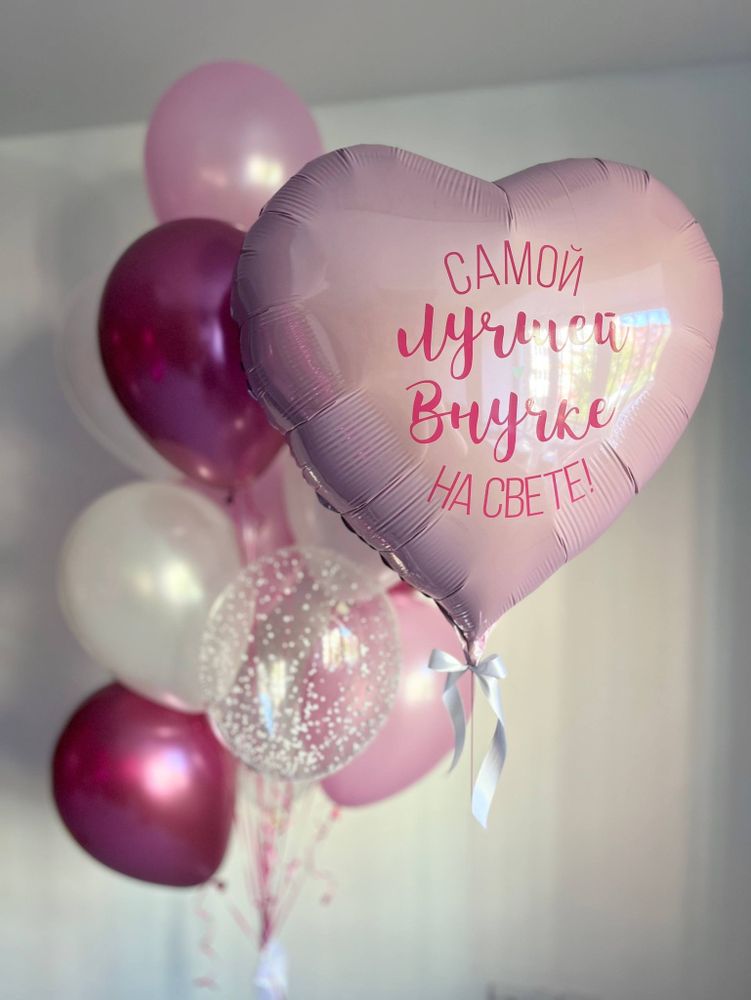 Воздушные шары для внучки розовый/белый/фуксия/снег №3564