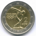 2 евро 2004 год. Греция. XXVIII летние Олимпийские Игры, Афины 2004. Биметалл VF-XF