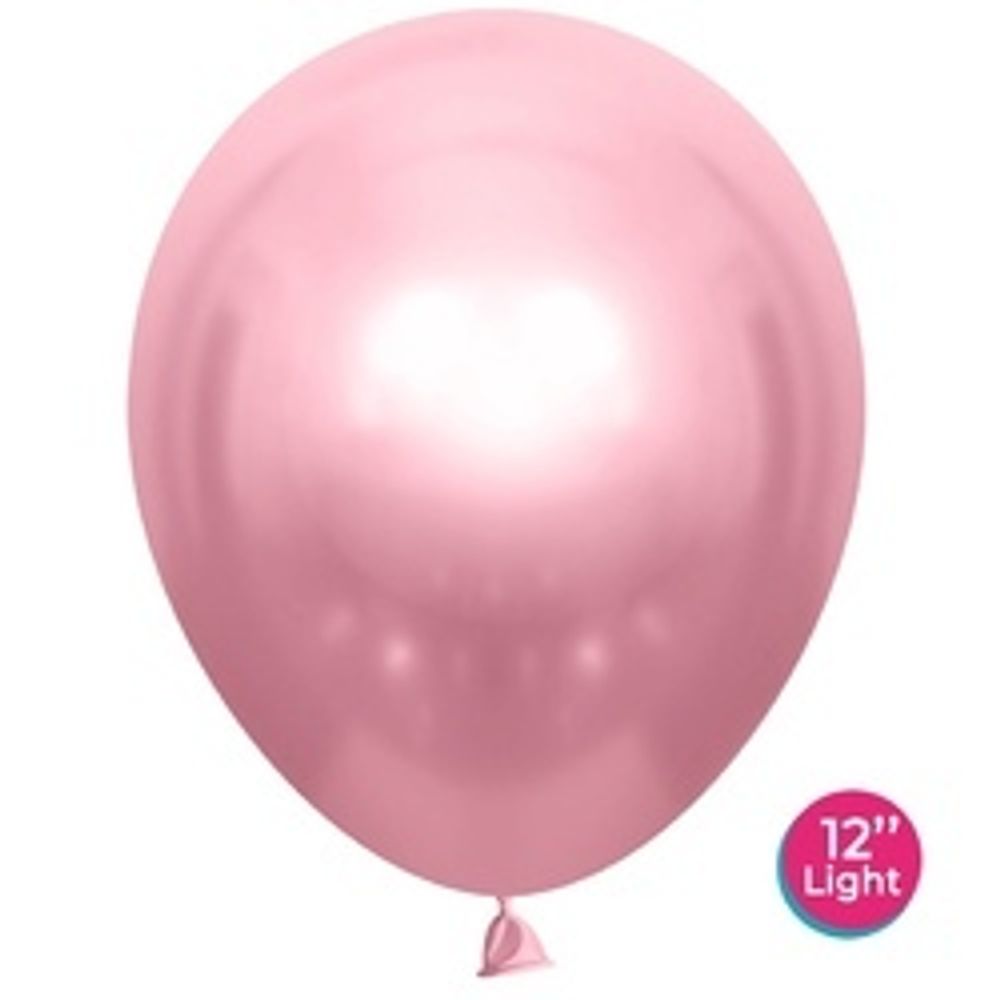 Шар (12"/30 см) Розовый, лайт, хром 50 шт.