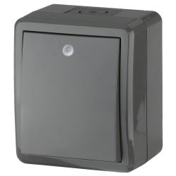 Выключатель ЭРА Эксперт 11-1402-03 с подсветкой IP54 10АХ-250В ОУ серый | Эра Эксперт