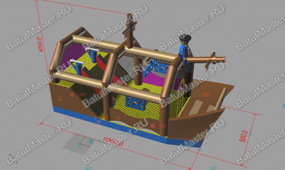 Большой батут-горка "Пиратский корабль 2" с пушками