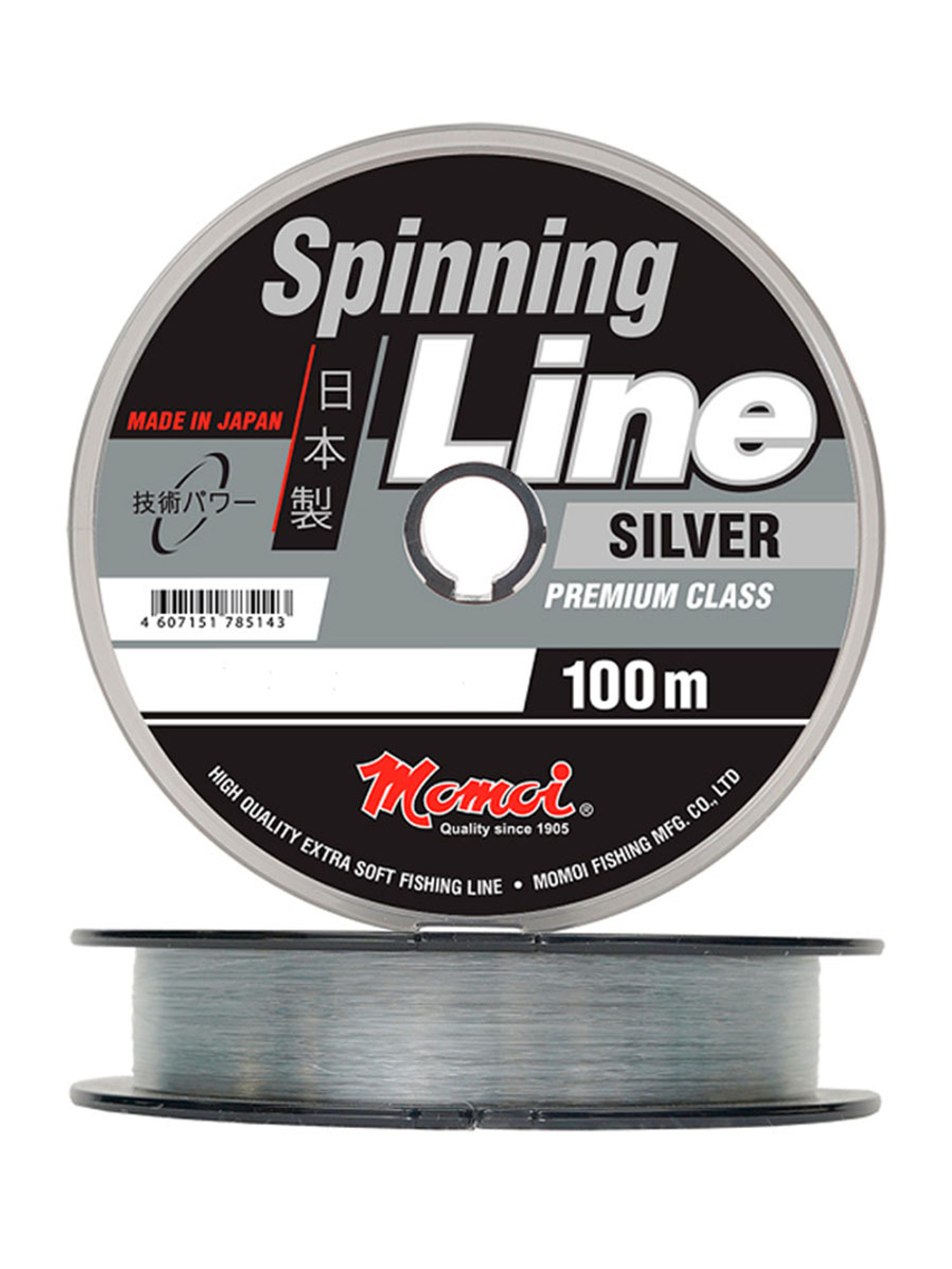 Монофильная леска для рыбалки Momoi Spinning Line Silver 1,20 мм, 100,0 кг, 100 м, серебряная, моток