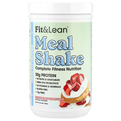 Fit & Lean, коктейль-заменитель пищи, комплексное питание для фитнеса, со вкусом пирожного с клубникой, 365 г (0,8 фунта)