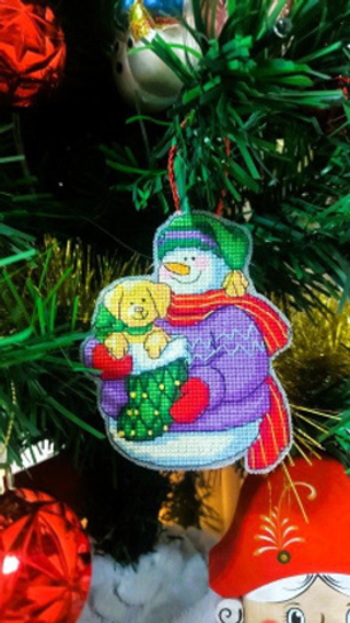 "Рождественский снеговик с щенком"-08769 вышивка