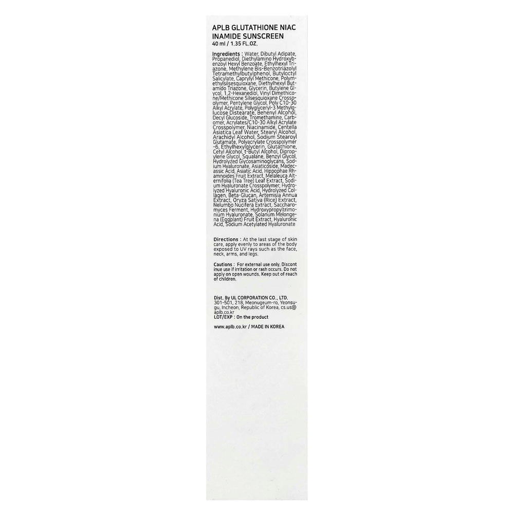 APLB, Glutathione Niacinamide, Sunscreen, SPF 50+ PA ++++, 1.35 fl oz (40 ml)
