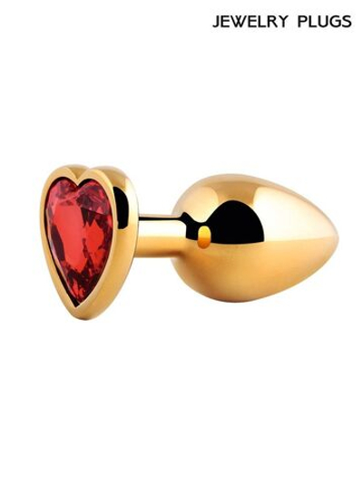 Золотистая анальная пробка с красным кристаллом - 9 см. (Цвет: красный)