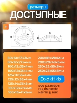 Маховик чугун 125х14х5мм (Dxdxb) с 3-мя спицами, с ручкой М8