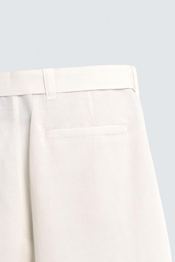 ZARA БРЮКИ RELAXED FIT ИЗ ВИСКОЗЫ И ЛЬНА С РЕМНЕМ, ЭКРЮ