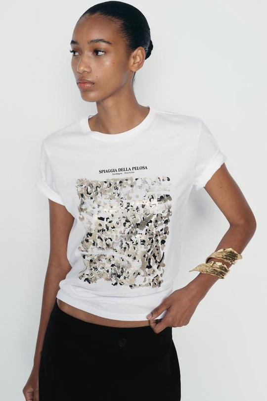 ZARA МЕТАЛЛИЗИРОВАННАЯ ФУТБОЛКА, ЗОЛОТИСТЫЙ