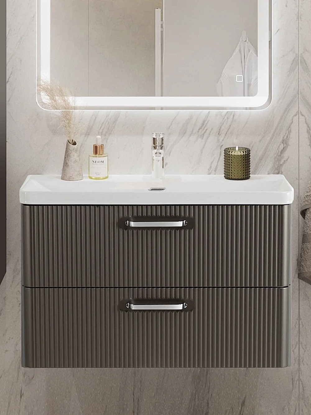 Тумба с раковиной BelBagno 80 DUE-800-2C-SO-GM-P+BB-8076-3-80 оружейная сталь