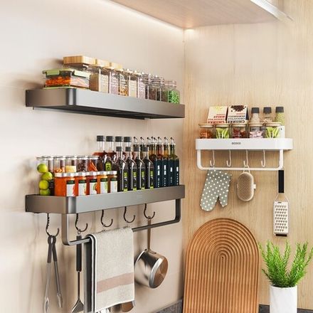 Полка для ванной металлическая без сверления с крючками