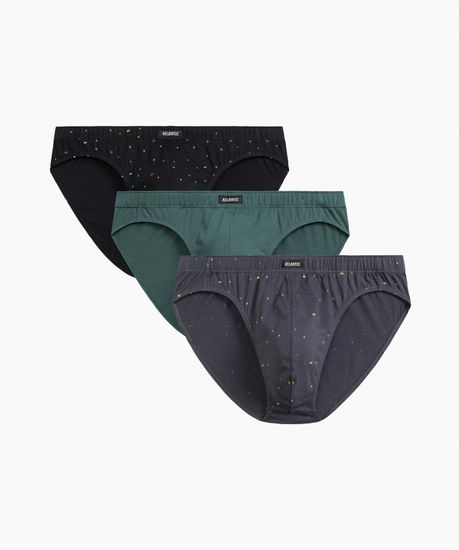Мужские трусы (3шт) слипы спорт Atlantic 3MP-186, хлопок, черные + зеленые + графитовые