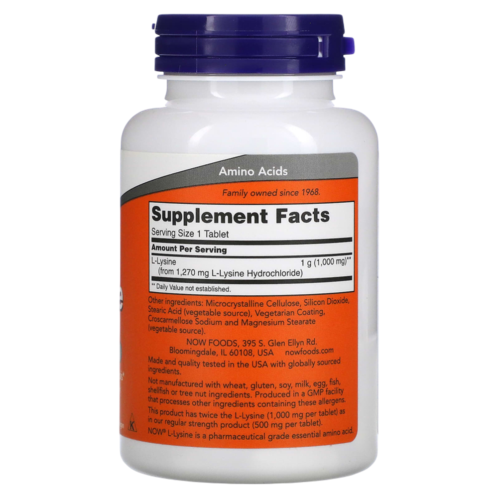 Now Foods L-Lysine 1000 mg 100 tablets , Лизин