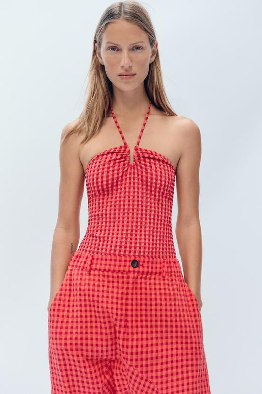 ZARA КУПАЛЬНИК В ПОЛОСКУ НА БРЕТЕЛЬКАХ - LIMITED EDITION, БУРГУНДИ