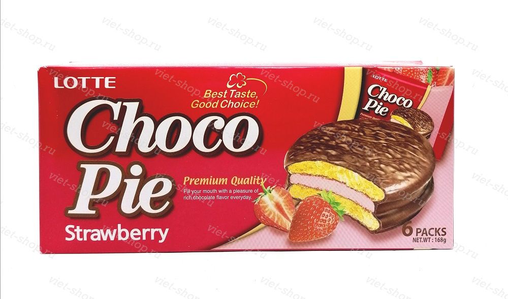 Пирожное LOTTE Choco Pie strawberry, Корея, 168 гр.