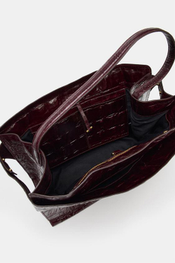 ZARA БОЛЬШАЯ КОЖАНАЯ СУМКА-СИТИ С ТИСНЕНИЕМ, БОРДОВЫЙ