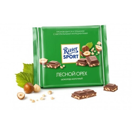 Ritter Sport шоколад молочный с дробленным лесным орехом, 100 гр