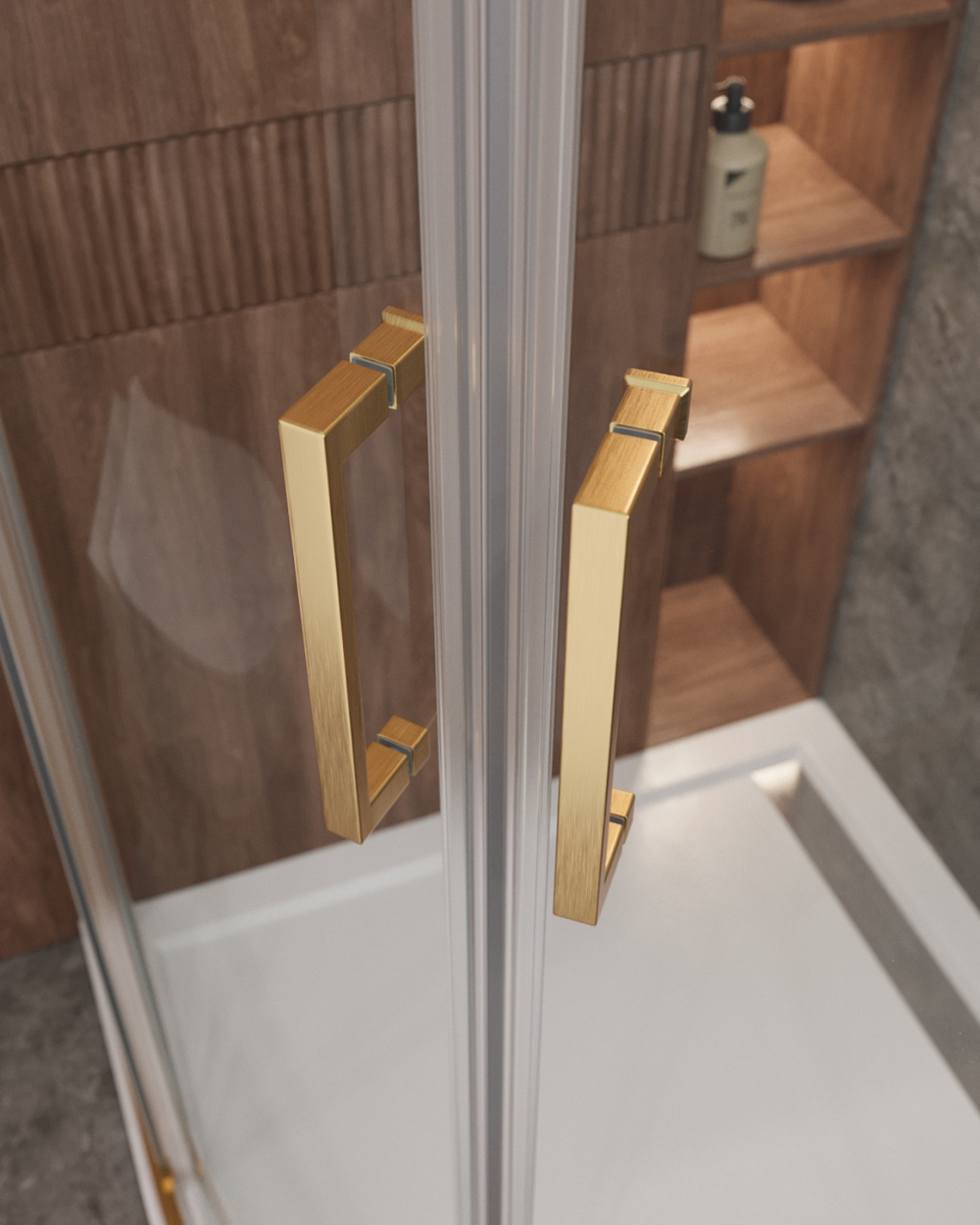 Душевой уголок Cezares MOLVENO-R-2-90-C-BORO-IV, 90х90х195, профиль брашированное золото, прозрачное стекло