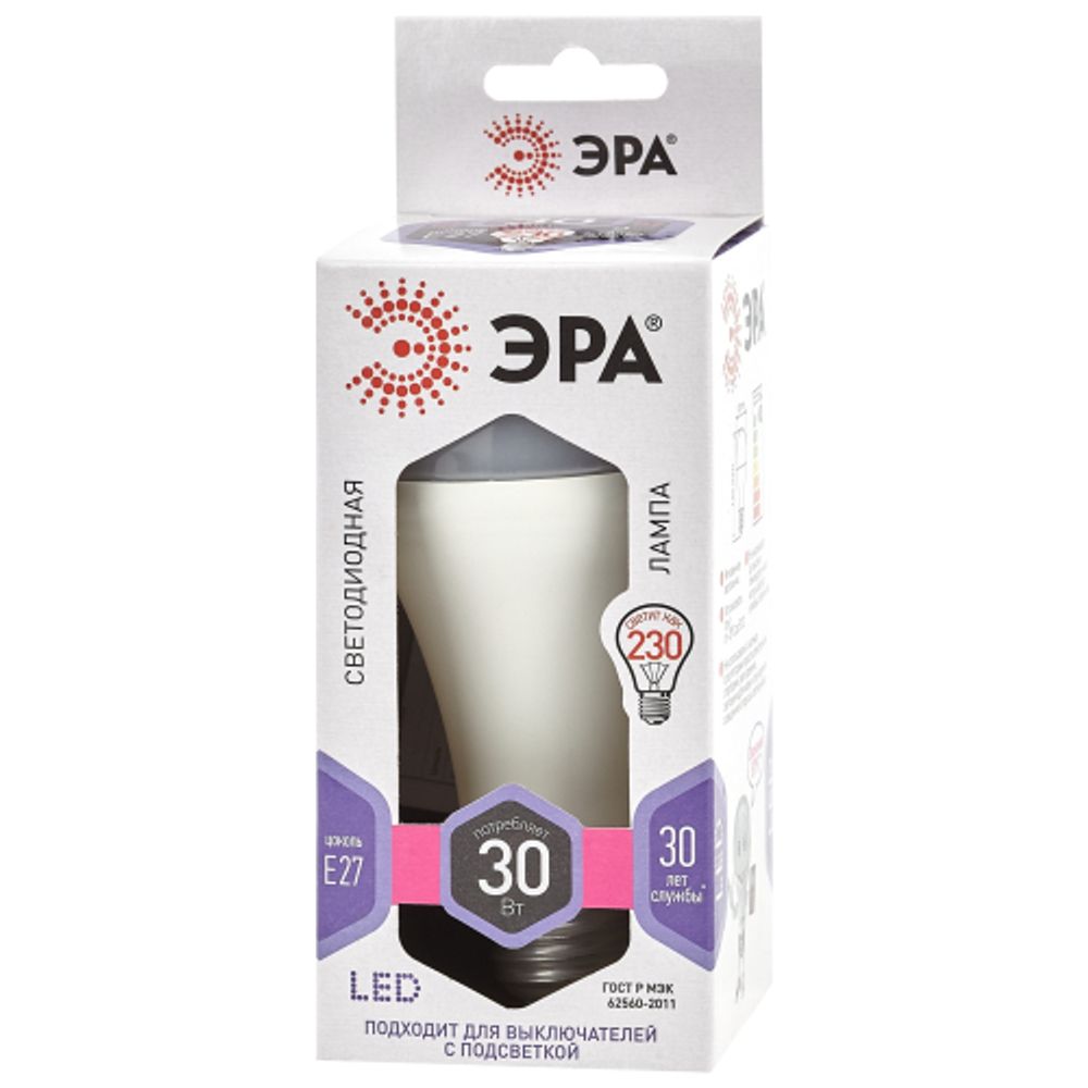 Лампа светодиодная ЭРА STD LED A65-30W-860-E27 30Вт груша холодный дневной свет Е27 | Лампы cветодиодные Груша (A)