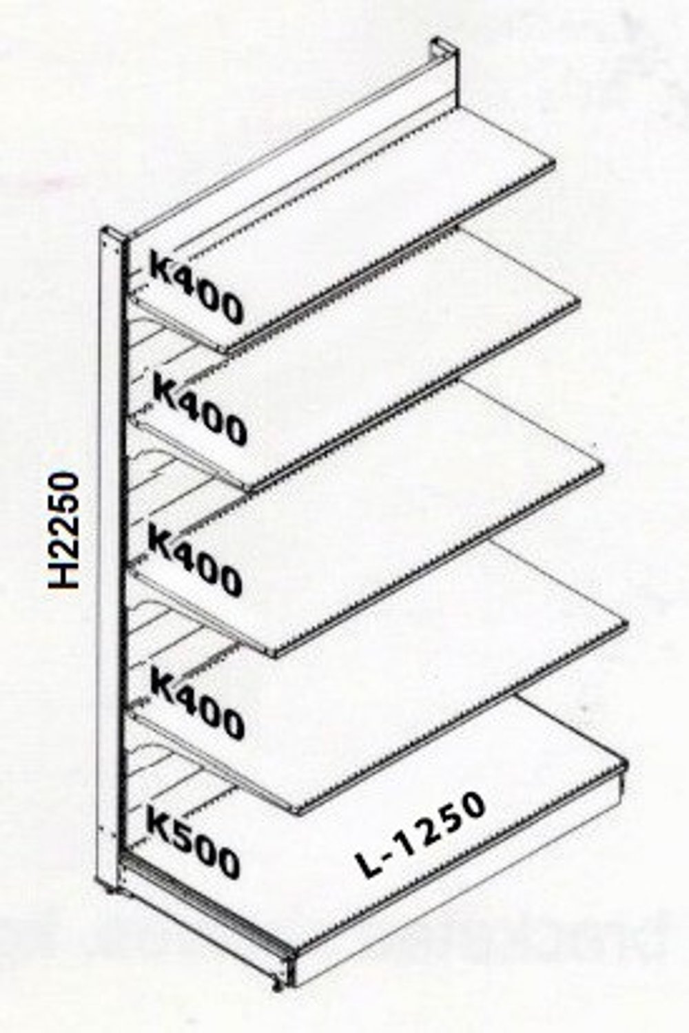 Стеллаж пристенный 1250 модуль (5 полок)