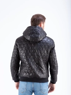 Куртка мужская кожаная натуральная с капюшоном