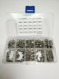 Набор гужонов M3 M4 M5 M6 M8 300 предметов в пластиковом кейсе. Винты без шляпки, винт без головки.