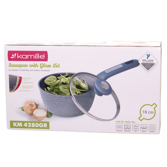 Ковш с крышкой 1,8 л. из литого алюминия Kamille КМ 4280GR с мраморным покрытием