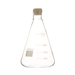Колба коническая, 2000 мл, узкое горло, с резиновой пробкой