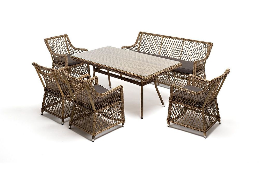 "Катания" обеденная группа плетеная на 6 персон, цвет соломенный