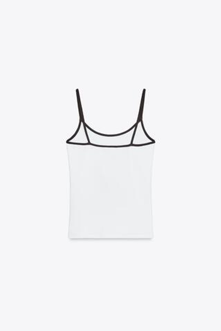 ZARA ФУТБОЛКА С КОНТРАСТНЫМИ БРЕТЕЛЯМИ, КОРИЧНЕВЫЙ/БЕЛЫЙ