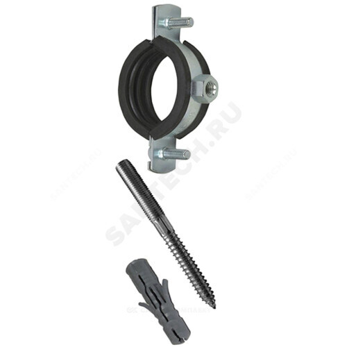 Хомут крепежный сталь оц с резиновой прокладкой Дн 59-65 (2") ±2мм М8 в/к винт-шуруп, дюбель