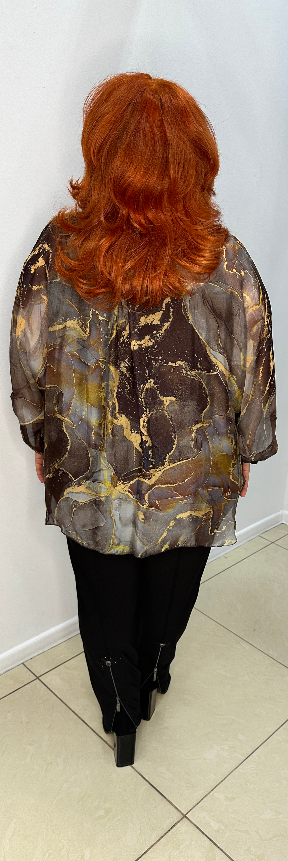 Двойка: итальянский шифоновый блузон с коричневой трикотажной маечкой