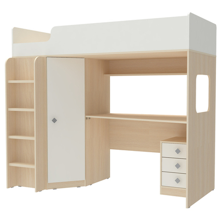 Кровать-чердак КарИВи Л-B605.41 с тумбой 80х190  Дуб Молочный Белый