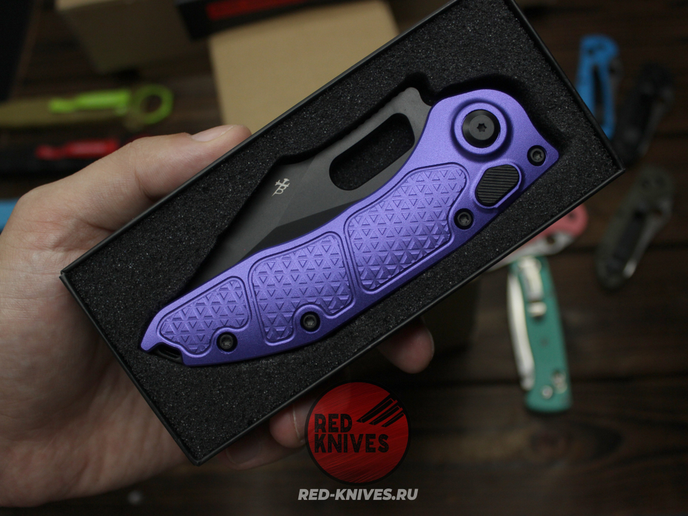 Нож Microtech Stitch Acid Purple AL + пружина A+++ - черный клинок, рукоять фиолетоый алюминий